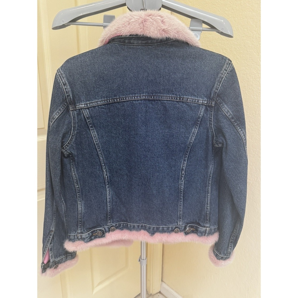 DI Stefano Moda Italiana Luxury Denim & Pink Mink Jacket   Size M - Picture 2 of 10